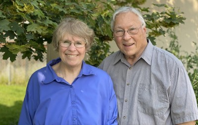 Carl and Linda in Provo backyard - 2008